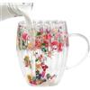 Generico Tazza da caffè con fiori secchi, tazze con fiori secchi - Tazza da caffè trasparente a doppia parete da 300 ml con manico,Tazzina da caffè espresso, bicchieri da bevanda per uomo donna