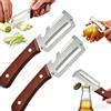 Generico 3-in-1 Multifunctional Vegetable Peeler, Zero Snag Wooden Peeler with Julienne Shredder & Bottle Opener, Stainless Steel Peeler with Wooden Handle for Kitchen, Potato, Carrot & Fruit Prep (2pcs)