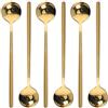 Juliyeh 6 cucchiaini da caffè in acciaio inox cucchiaini da tè rotondi da dessert con manico lungo per cioccolata calda, ghiaccio, tè, latte, dessert, caffè e caffè espresso, color oro