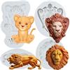 Sijiangmold Stampo in silicone 3D con testa di leone per fondente per animali della giungla, decorazione per torte, cioccolato, cupcake, topper per caramelle, argilla polimerica, set da 4 pezzi