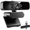Dobuhont Webcam 4K per computer portatile/desktop/monitor con copertura privacy e microfono, include 1 organizer per cavi, fotocamera USB Plug & Play per Zoom/Skype/Teams