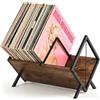 Eirolace Scaffale in vinile per 80 LPs, combinazione in legno e metallo con divisorio regolabile, portariviste e organizer per CD, album, libri, per soggiorno, ufficio