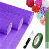 Xiniear 3 Rotoli Carta Crespa Colorata, 25x250cm Carta Pesta Colorata, con 15 rametti verdi, un coltello da bricolage, un rotolo di nastro adesivo verde per bricolage (Viola)