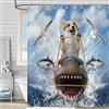 Hnmdmyi Tenda da doccia divertente 180x200, Cool cane equitazione squalo tende da doccia Oceano mare onde gabbiano pesce blu carino bambini ragazzi tenda da bagno impermeabile tessuto tenda da bagno