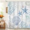 Kzzfqxb 180x180cm Tende da doccia per bambini impermeabili con stelle marine conchiglie coralli mondo sottomarino, tessuto in poliestere con ganci in plastica, decorazione bianca e blu per il bagno