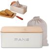 KOOK TIME Porta pane da cucina con tapa in Bambù - Portapane moderno metallica con ventilazione, Contenitore Pane, Biscotti - Design Elegante, Include Sacchetto Cotone - 34x19x12.5 cm. - Bianco Opaco