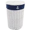 DVier SWWK-38WRd-a - Cesto portabiancheria, in vimini, con coperchio, diametro 32 cm, altezza 47 cm, altezza 47 cm, colore: Bianco/Blu