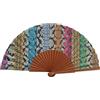 Tusitala Barcelona Ventaglio Spagnolo Damasco Colors - Legno e Cotone - 23 cm - Astuccio e custodia in cotone - Accessorio di moda - Fatto a Mano in Spagna - Eventi e Regali - Collezione Tradizione