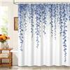Kzzfqxb Tende da doccia 105x160cm con ganci in plastica, sfondo bianco motivo viti pendenti glicini foglie blu, impermeabile occlusa per vasca, tessuto in poliestere pulisci bello per bagno