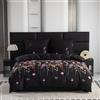 Cotton Market Biancheria da letto, set di biancheria da letto, 3 pezzi, copripiumino da 155 x 200 cm e 2 federe da 70 x 80 cm, motivo prato floreale (nero)