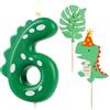 AIBAOBAO Candeline Compleanno Numeri 6, Candele Compleanno Particolari Dinosauro 7cm, Candela Verde avec Decorazioni Torta Dinosauri, Candelina Numero per Feste e Compleanni 6 Anni Bambina Bimbo