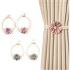 HASLED Fermatenda 4 Pezzi - Lacci per Tende Regolabili Senza Fori - Decorazione Floreale con Perline - Grigio e Rosa - per Soggiorno, Camera, Giardino
