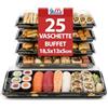 G.M. DISTRIBUZIONE GM 25 Vaschette Sushi 18,5x13x4 cm con Coperchio Trasparente, Base con Decoro, Contenitori per Sushi, Sashimi, Buffet, Aperitivi, Antipasti e Take Away