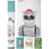 arteneur® - Tenda da doccia antimuffa, 120x180 cm, materiale riciclato Öko-Tex Standard 100, orlo zavorrato, non trasparente, impermeabile, lavabile, 8 anelli, e-book, motivo: gatto hipster berlinese