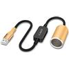 J&D Cavo Convertitore USB A Maschio a Presa Accendisigari 12V Femmina, 30 cm, Adattatore 12V 18W, Compatibile con Dash Cam, GPS, Strisce LED Auto, Giallo