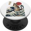 Japanese Great Wave Cat Ukiyo-e Art Roar Great Wave Cat arte giapponese Ukiyo-e Ocean Feline Design PopSockets PopGrip Adesivo