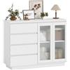 HOMCOM Credenza Buffet con 4 Cassetti e Armadietto in Legno Bianco 120x40x91 cm