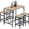 HOMCOM Set Tavolo Alto con 4 Sgabelli in Metallo e Legno Stile Industriale