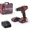 Einhell Trapano Avvitatore con Percussione 2 Batterie 18V 2.0Ah + 64 Accessori