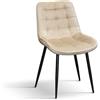 KONTE.DESIGN Set di 4 sedie BARCELLONA rivestite in tessuto effetto velluto beige e gambe in metallo nero