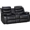 Generic Divano Reclinabile 2 Posti in Pelle Nera con Portabicchieri - Sofà Relax Moderno con Sedili Reclinabili e Comfort Imbottito - 185x90x90 cm - Ideale per Soggiorno e Home Theater