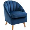 HOMCOM Poltrona Salotto Imbottito in Velluto, Poltroncina Camera da Letto con Imbottitura Spessa, Gambe in Legno di Caucciù, per Soggiorno e Sala da Pranzo, 67x65x77cm, Blu