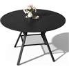 Blishom Tavolo da Pranzo Rotondo per 4-6 Persone, Tavolo da Cucina Industriale con Ripiano a Rete, Tavolo in Legno Salvaspazio per Sala da Pranzo e Cucina (Nero, 120cm)