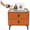 HIKUUER Comodino intelligente con ricarica wireless, USB, serratura delle impronte digitali, LED e Bluetooth, moderno 2 cassetti, per camera da letto e soggiorno, L50 x 40 x 46 cm (arancione)
