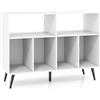 RELAX4LIFE Supporto per Giradischi, Porta Vinili con 6 Scomparti Aperti, Espositore in Legno per Dischi, Mobiletto Multiuso per Ufficio, Studio, Camera da Letto (Bianco, con Presa)