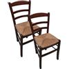 MA MAISON Set Sedie in Legno con Seduta in Paglia - Ampia, Compatta, Schienale Alto, Robusta, Paesana, Rustica, per Cucina, Agriturismo, Ristorante, Soggiorno - 45×45×88 CM (2, Noce)