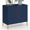 IDMarket - Cassettiera a 3 cassetti BLENIA 80 cm in blu notte con finitura oro