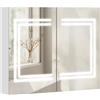 kleankin Specchio Bagno Contenitore con Luce LED, 80x15x65 cm Mobile Bagno con Specchio, Ante Soft Close, Dimmerabile a 3 Colori, Ripiani Regolabili, Interruttore Touch, Bianco Lucido