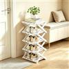Bcuuozeeing Piccola scarpiera verticale piccola, scarpiera in bambù, pieghevole, salvaspazio, per ingresso, camera da letto, armadio, angolo del soggiorno (bianco, 5 ripiani)