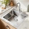 MELANSTAR Lavello in acciaio inox, 48 x 48 cm, lavello a un seno, 1 lavabo, con sifone e foro per rubinetto, in acciaio inox argentato Kitchen Sink