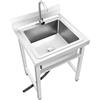 QIERF Lavabo autoportante in acciaio inox, 60 x 60 x 93 cm, portata 150 kg, rettangolare, argento, con rubinetto girevole a 360°, lavello 45 x 41 x 23 cm