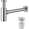 ZYNUHMO Sifone lavabo con scarico, tubo di scarico con apertura di pulizia, tubo di scarico universale 1 1/4, antiodore, acciaio inox, spazzolato