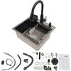 Taozhiyy Lavello da cucina in acciaio inox, 1 lavello da cucina, 45 x 40 cm, con rubinetto estraibile, lavello da incasso con lavastoviglie per tazze, scolapiatti e dispenser per sapone, per ristoranti
