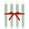 Relaxdays Candele a Stelo LED, Set 4, Fiamma tremolante, in Cera, scanalate, Senza Fiamma, Salvia, 25x2 cm
