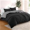 Dreamzie - Copripiumino Matrimoniale 200x220 cm + 2 Federe 80x80 cm | Reversibile · Sacco Piumino · Nero/Grigio Scuro · Microfibra Ultra Morbida · 3 Pezzi · Chiusura con Cerniera · OEKO-TEX