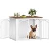 Fobyfurny Gabbia per Cani, 80 x 60 x 63 cm, Marrone e Bianco | 4 Porte, Gabbia per Cani in Legno, Tavolo Supplemento, Cane di Taglia Piccola e Media, Cuccia Cane Interno, FPDC001FWR1