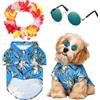 EKKONG Set 3 Camicie Hawaiane per Cani con Occhiali da Sole e Ghirlande di Fiori, Abbigliamento Estivo per Cani e Gatti Piccoli e Medi, Outfit da Spiaggia Vacanze Feste (Blu)