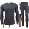 HAJRA® Set di biancheria intima termica da uomo, maglia a maniche lunghe, gilet e pantaloni lunghi, caldo regalo invernale per il freddo, top e pantaloni e calore., Set carbone (superiore e
