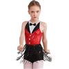 Raenseen Ragazza Paillettes Tuta Ginnastica Senza Maniche Body Balletto Latino Jazz Abito Da Danza Abbigliamento Danza Monopezzo Dancewear Rosso 11-12 anni