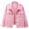 WSLCN Giacca da donna in denim stile boyfriend, a maniche lunghe, giacca in jeans svasata, nero, Small