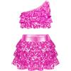 Riismen Vestito da Ballo Bambina Latino Americano Paillettes Abito da Ballo Tutu Monospalla Crop Top Tango Costume Salsa Jazz Dancewear Artistico Vestito da Pattinaggio Oro 15-16 Anni