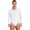 CHICTRY Uomo Camicia Body a Maniche Lunghe Regular Fit Camicie Business con Colletto Abbottonato Top Perizoma Monopezzi Shirt da Ufficio da Lavoro Undershirt Bianco XL