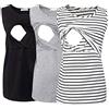 Smallshow Canottiere per Donna maternità Infermieristica Senza Maniche Top Canotta Allattamento in 3 Pezzi Black-Light Grey-White Stripe M