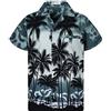 V.H.O., camicia hawaiana eccentrica, da uomo, a maniche corte, con taschino frontale, stampa hawaiana, palme e mare grigio da spiaggia XXXXXL