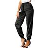 Allegra K Pantaloni Sportivi da Donna con Coulisse Elastica in Vita, Lunghezza alla Caviglia, in Raso, con Tasca, Nero, S