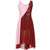 iEFiEL Vestito da Danza Moderna Bambina Abito da Pattinaggio Artistico con Paillettes Elegante Costume da Ballo Performance Ballerina 5-16 Anni Borgogna 15-16 Anni